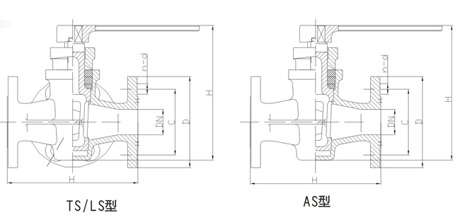船用德標(biāo)旋塞閥結(jié)構(gòu)圖與尺寸表