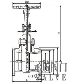 Z44H法蘭式水封閘閥外形結(jié)構(gòu)圖
